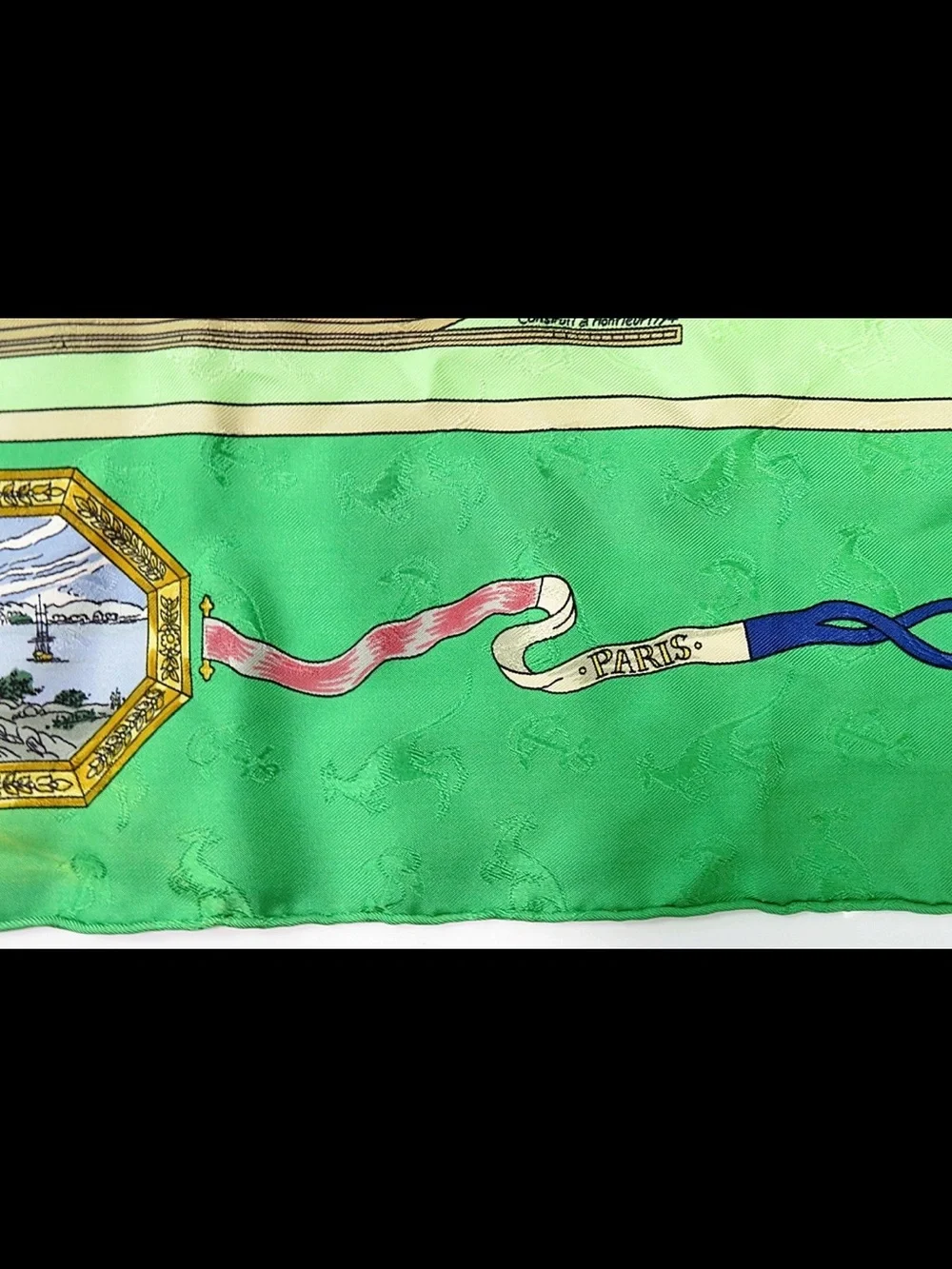 Hermes Green and Light Green Silk Scarf with Multicolor Motif